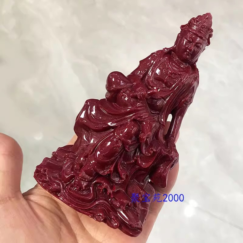 观世音菩萨桌面摆饰车载平安摆饰家用佛像仿紫金砂朱砂观音摆件