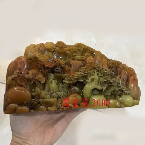 办公家居仿玉镇宅工艺品山水石料珠宝做旧摆件黄龙玉步步高升摆件