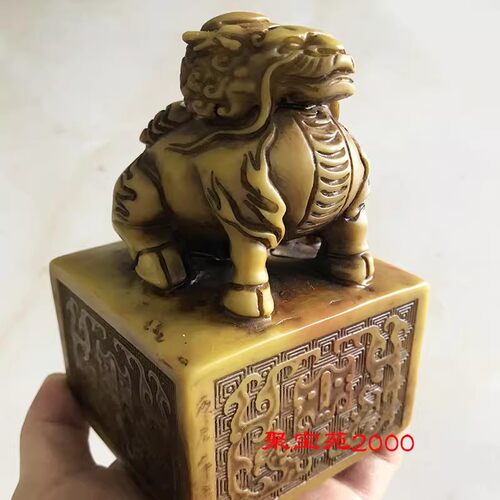 仿古做旧帅印中式客厅桌面玉摆件天然黄龙玉麒麟官印玉玺神兽印章