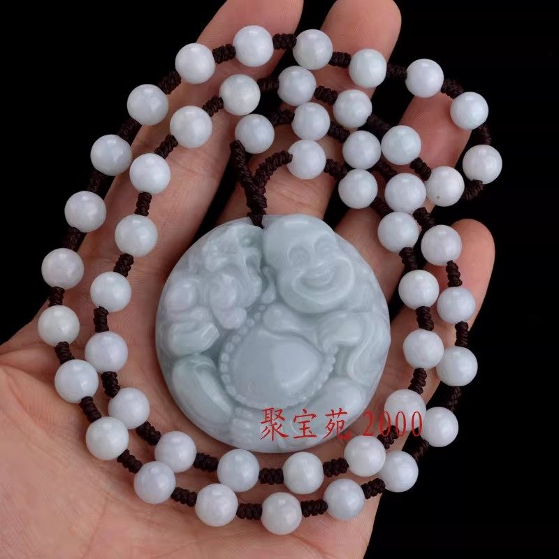 天然翡翠弥勒佛玉坠笑佛配翠玉珠链貔貅吊坠玉项链吊坠女玉佛挂件
