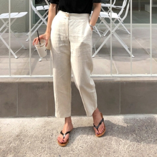 2026春夏棉麻阔腿女裤 女潮 子显瘦百搭高腰宽松直筒亚麻九分休闲裤