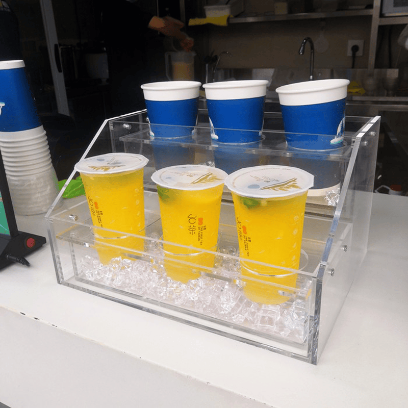 奶茶店饮品展示架冷饮鲜榨果汁架亚克力透明杯架吧台冰镇饮料陈列