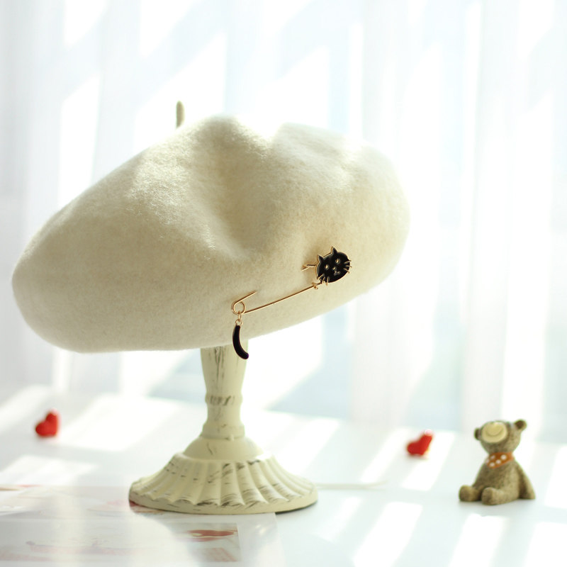 秋冬百搭文艺复古画家帽子女森系可爱猫咪羊毛呢贝雷帽小猫头别针,服饰配件/皮带/帽子/围巾,帽子,淘宝优惠券,粉丝福利购,淘宝优惠卷