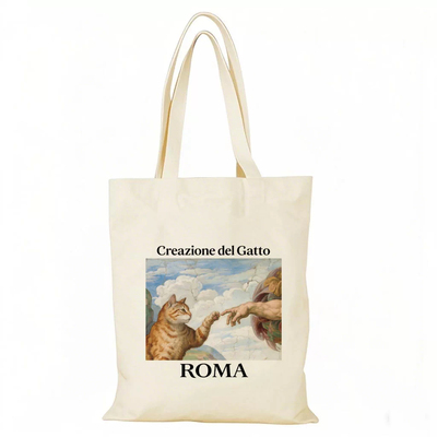 罗马创世纪帆布包猫狗宠物梗图帆布袋定制大容量环保购物袋拉链