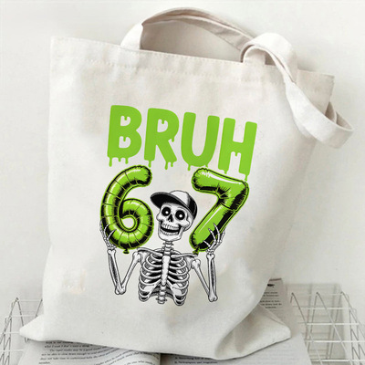 67 Six Seven印花单肩帆布包teenager日常购物学生手提袋现货