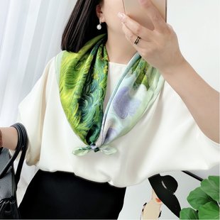 百搭提气质 100%桑蚕丝时尚 真丝方巾丝巾围巾女春夏 油画田野