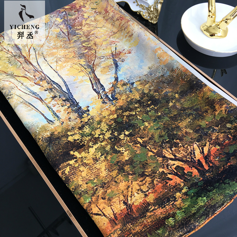 【油画枫树林】真的很美！高端人字纹100%蚕丝真丝丝巾围巾披肩女