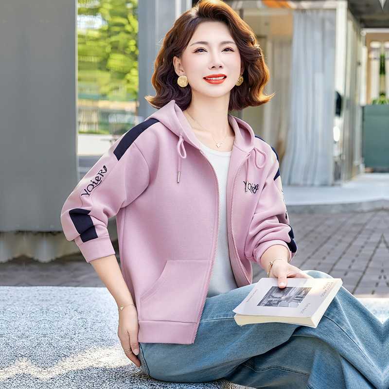 专柜连帽开衫卫衣外套女士春秋季2026新款中年妈妈装休闲拉链运动