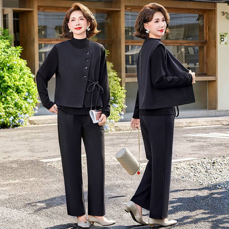 专柜妈妈秋装气质显瘦设计感马甲中老年女装春秋款马甲衣服裤子三