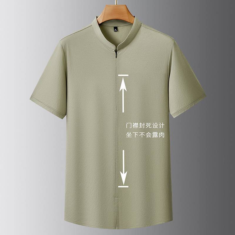 专柜胖子2026棉麻短袖衬衣男加大码中国风套头上衣复古亚麻半袖衬