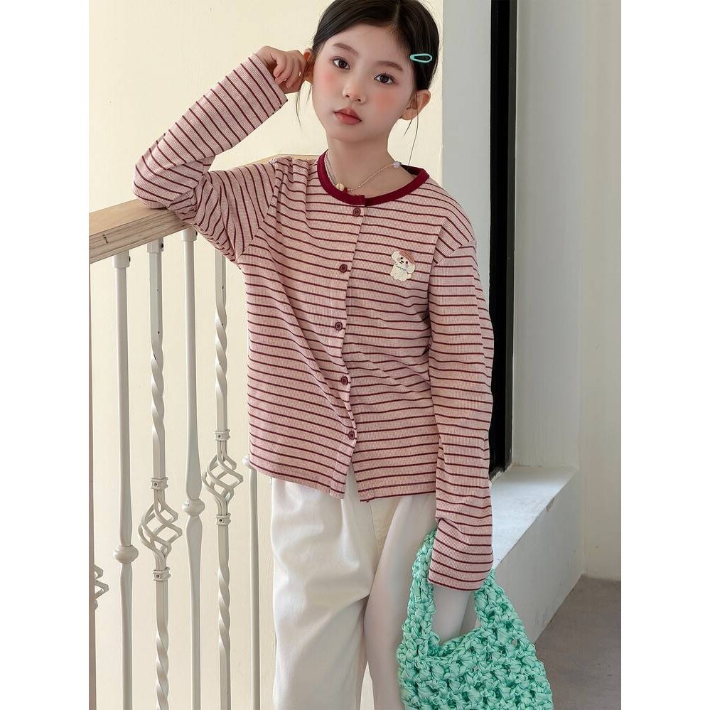 专柜品牌中大童春季装新款上衣儿童百搭圆领长袖T恤女童韩版洋气