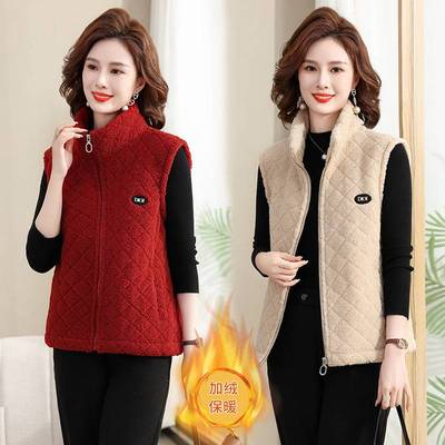 专柜品质妈妈加绒加厚马甲颗粒绒棉衣外套中老年女装2025新款秋冬