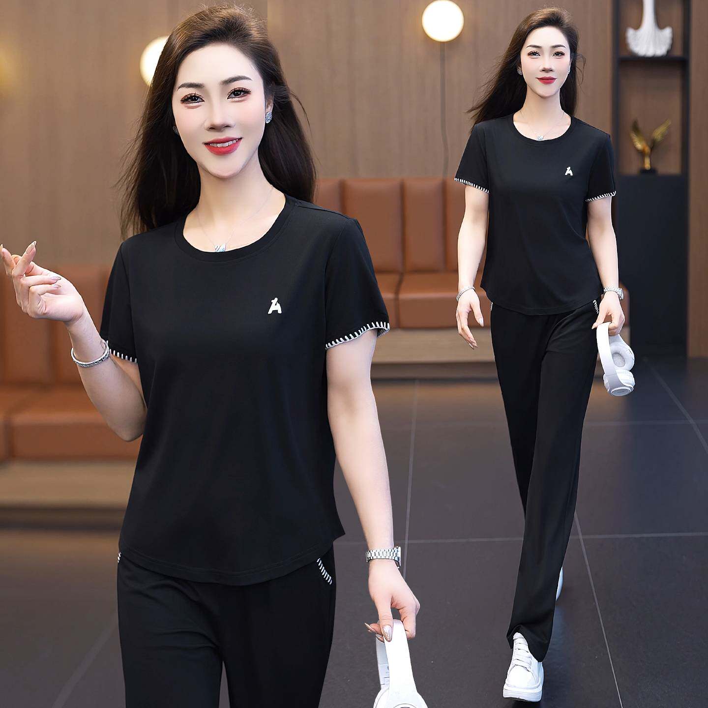 专柜品牌运动套装女2026夏季新款短袖长裤两件套休闲穿搭高级感显