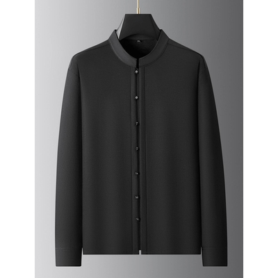 专柜品质秋冬加肥加大码男士立领长袖衬衫2025新款肥佬中国风加绒