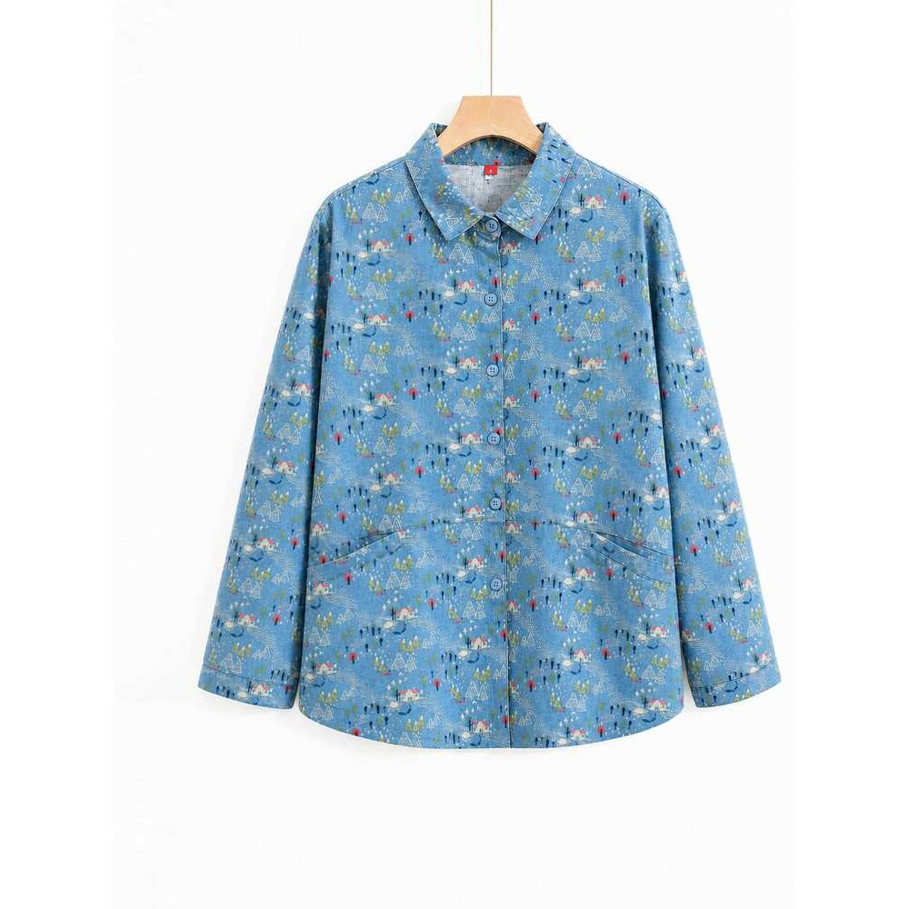 专柜妈妈春秋长袖衬衫纯棉洋气中老年女装上衣奶奶大码衣服秋装衬