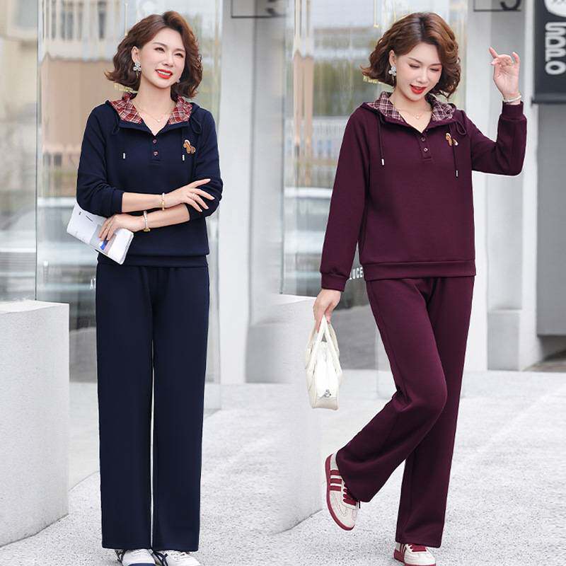 专柜品牌中年妈妈减龄运动连帽长袖卫衣套装女2026春秋新款上衣裤