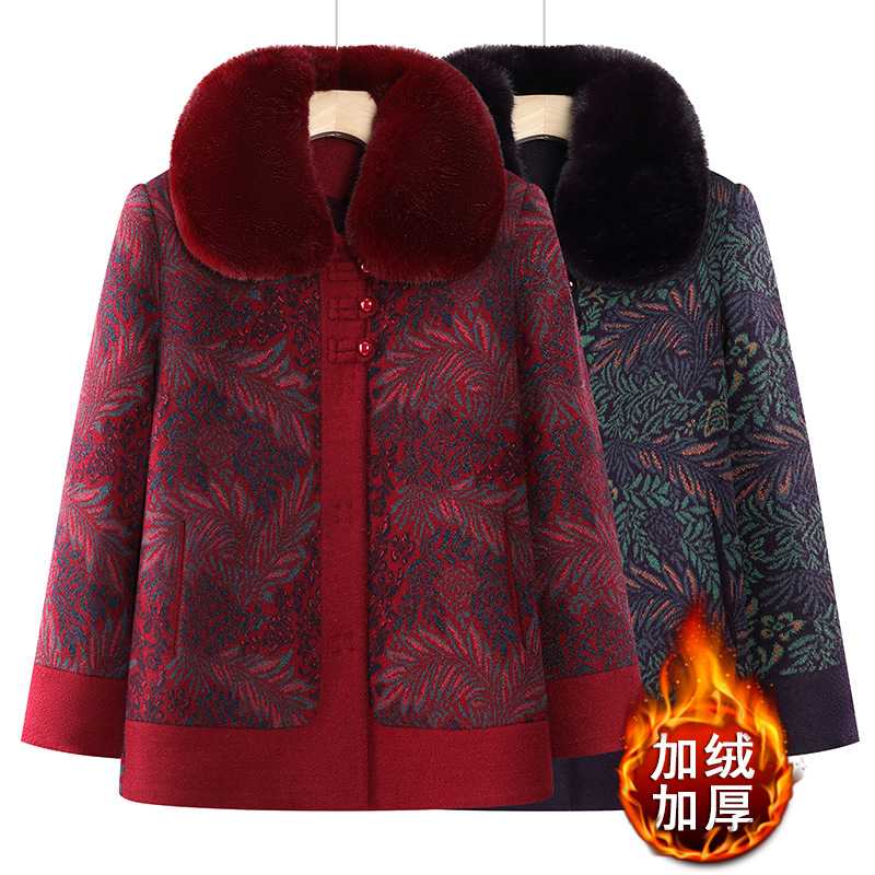专柜妈妈冬款时尚减龄毛呢外套奶奶冬季新款加绒加厚洋气仿水貂绒