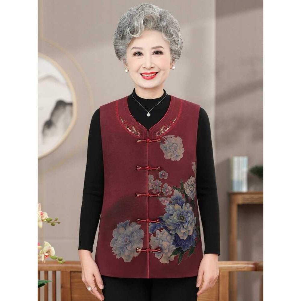 专柜老年人马甲女款春秋外套奶奶大码坎肩妈妈马夹老太太秋季国风