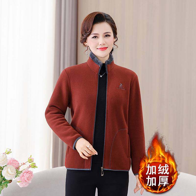 专柜品质中老年人秋冬新款奶奶保暖抓绒卫衣妈妈摇粒绒外套加绒加