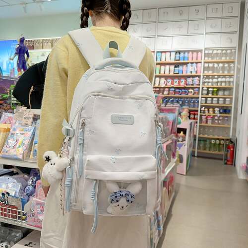 专柜2026双肩包女大容量背包初中高中生多层轻便书包蝴蝶结刺绣双