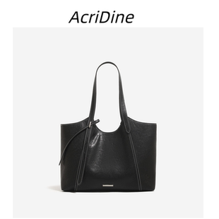Acri Dine托特包女2025新款大容量通勤单肩包百搭黑色气质真皮包