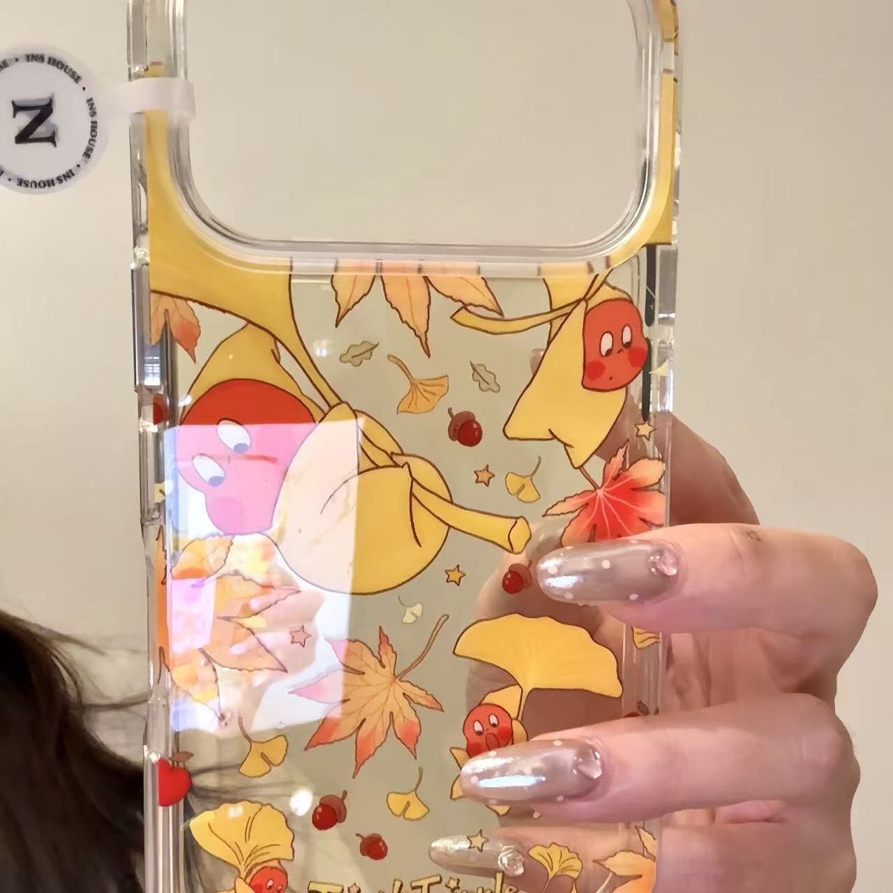 ins秋日透黄枫叶松果星星小男孩适用ihone17promax苹果16pr手机壳小众简约设计感防摔保护壳