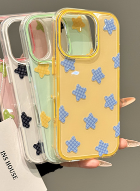 简约满屏格纹星星适用ihone16promax苹果15pro手机壳华为mate70pro