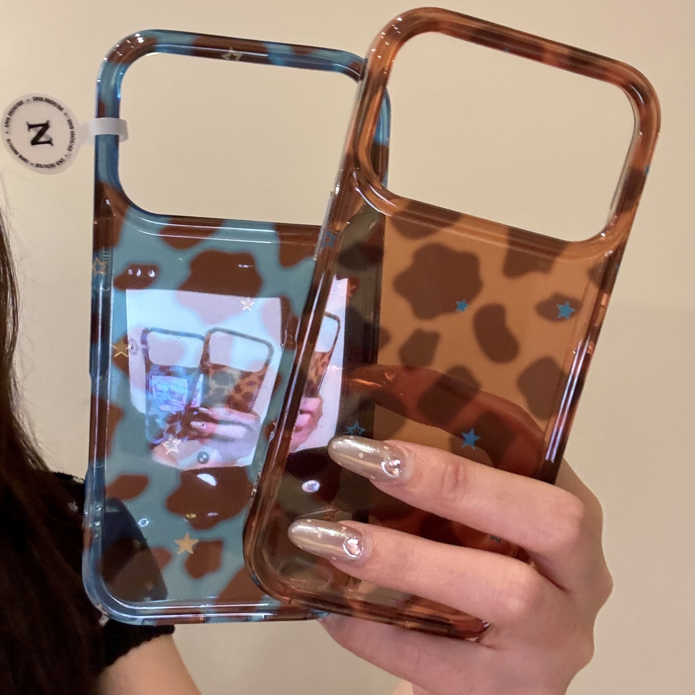 高级感透棕蓝星星豹纹适用ihone17promax苹果16pro手机壳15pr新款高级感小众新款防摔保护壳