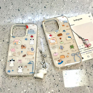 日系涂鸦猫咪狗狗星星适用ihone16promax苹果15pro手机壳14新款13