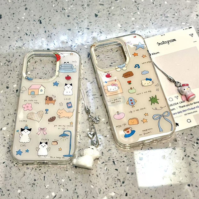 日系涂鸦猫咪狗狗星星适用ihone16promax苹果15pro手机壳14新款13