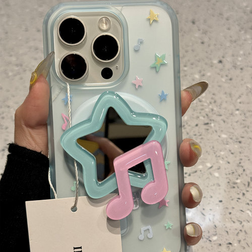 透蓝底彩色星星音符适用iphone16promax苹果15p手机壳14p磁吸13p