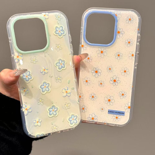 春日ins泼墨满屏线条蓝小花适用iphone16prom苹果15p手机壳14新款