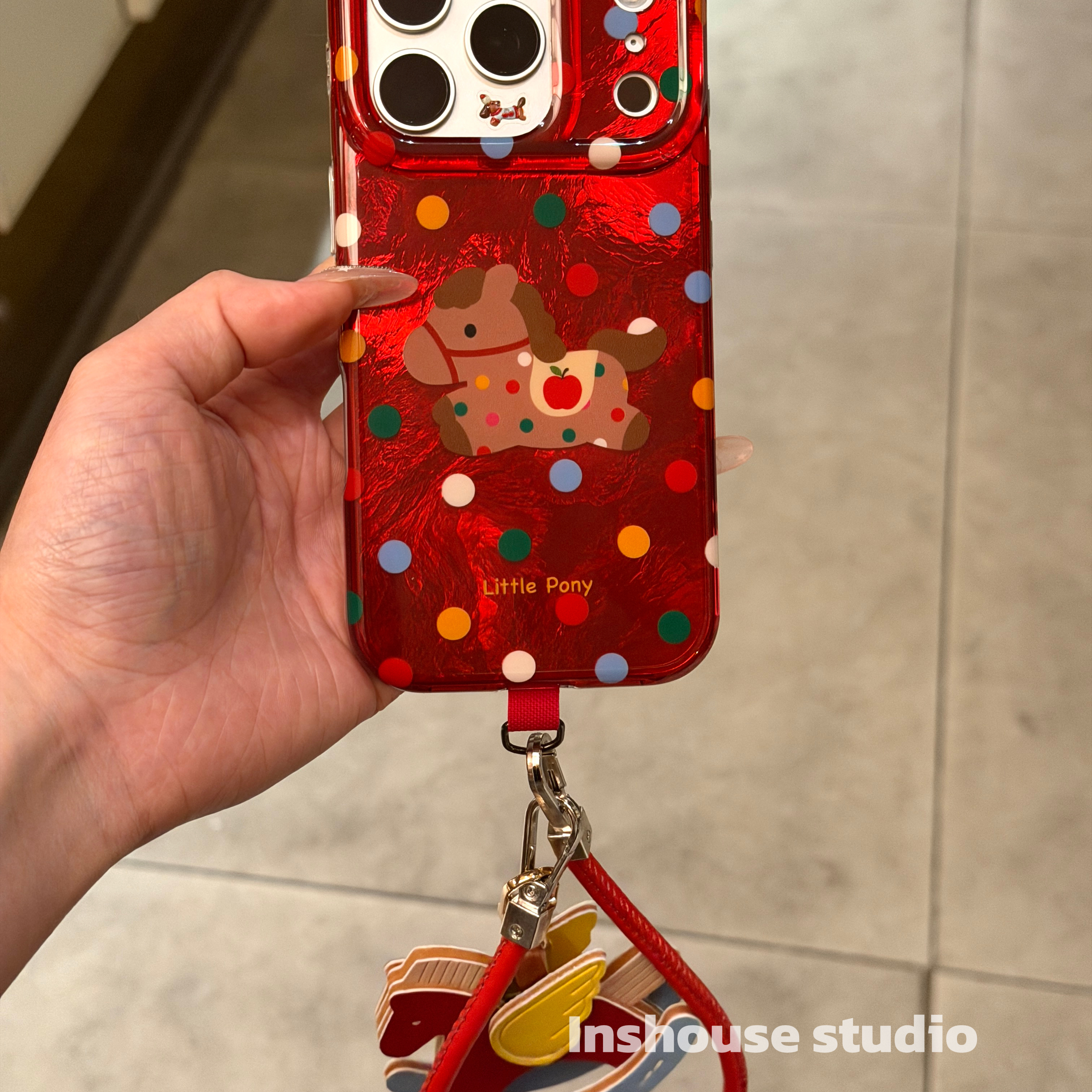 童趣复古彩色波点苹果小马适用于iphone17promax苹果16p手机壳15p可爱卡通童趣创意新款防摔