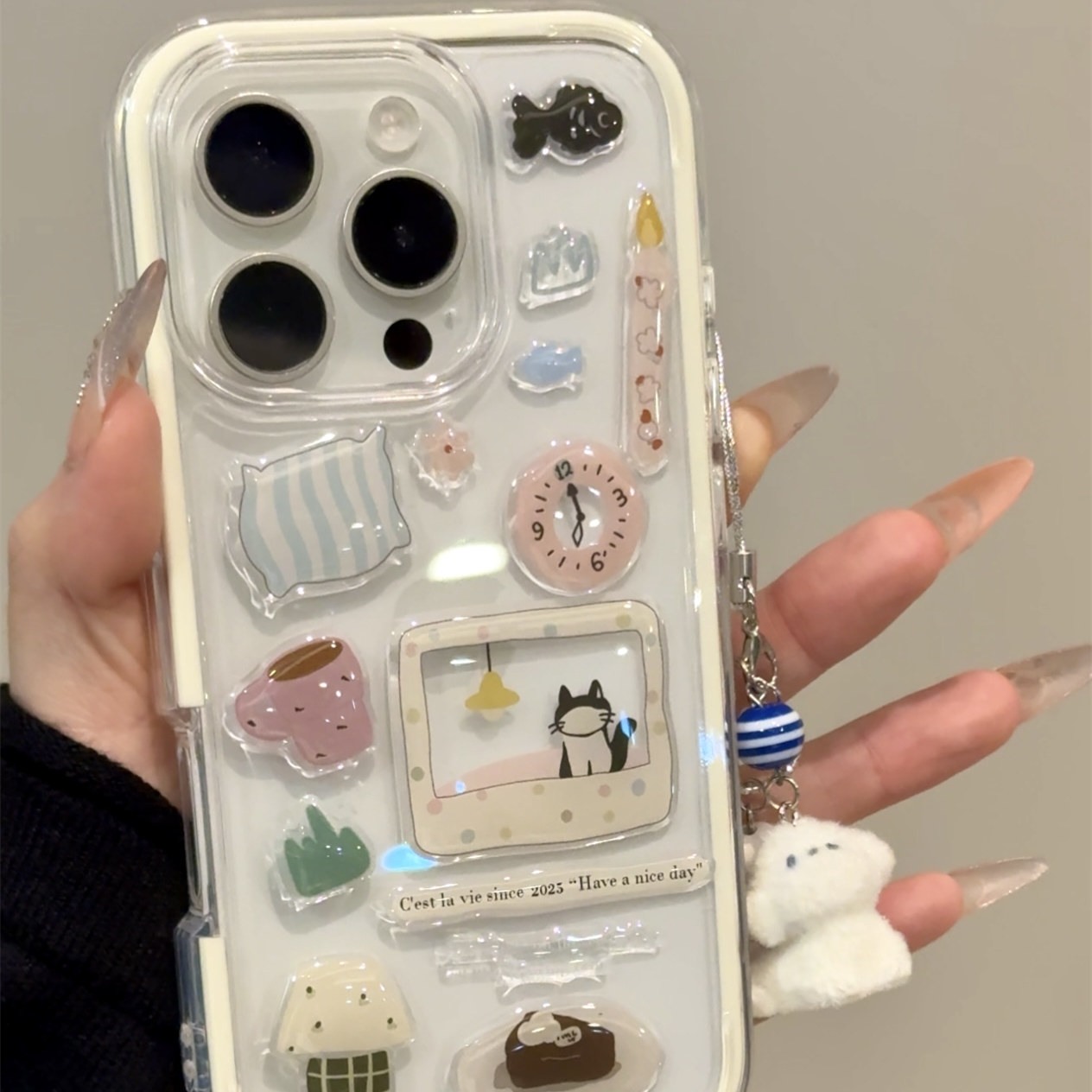 简约ins猫咪水杯diy贴纸小狗iphone16promax手机壳苹果15pr新款14