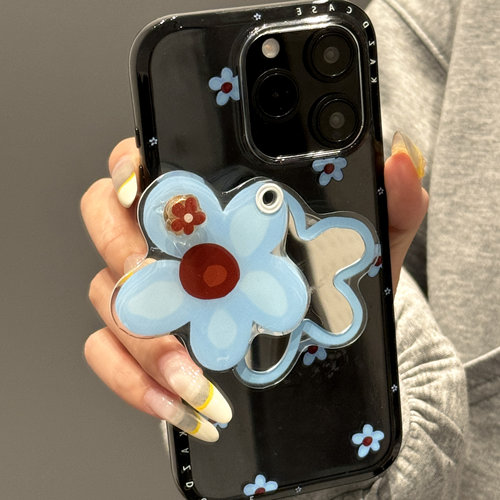 春日ins英文小蓝花支架适用iphone16promax苹果15pro手机壳14p新