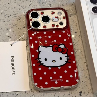 甜美可爱波点草莓猫咪脑袋适用于iphone17promax苹果16p手机壳15唯美小清新创意防摔保护壳