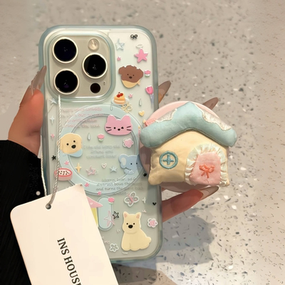 可爱英文房屋猫咪小狗磁吸支架iphone17pr苹果手机保护壳新款16pr