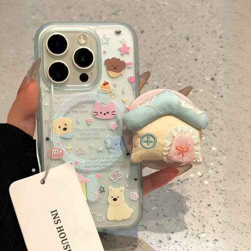 可爱英文房屋猫咪小狗磁吸支架iphone17pr苹果手机保护壳新款16pr