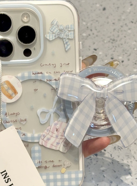 春日格纹蛋糕蝴蝶结磁吸适用iphone17proma苹果16手机保护壳新款