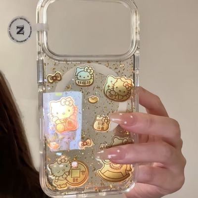 创意金箔木马金币猫咪磁吸适用于iphone17promax苹果16pr手机壳15小众简约设计感防摔保护壳