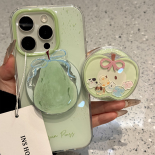 14p 创意绿色泼墨雪梨苹果磁吸支架适iphone16promax手机壳苹果15
