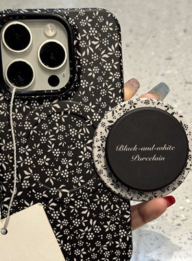 黑底艺术满屏白点花适用ihone16promax苹果15pro手机壳14菲林壳13
