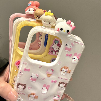 可爱立体猫咪库洛米小狗适用iphone16prom苹果15pro手机保护壳14