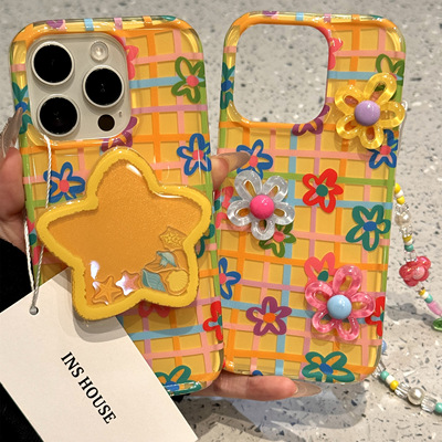 创意满屏彩色线条立体花朵星星适用于iphone16prom苹果15手机壳14