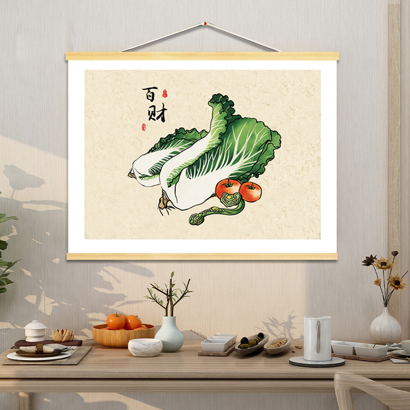 百财图白菜装饰画招财镇宅风水布艺挂画正方形入户玄关餐厅墙壁画图片
