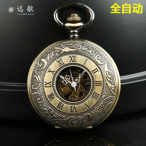 全自动机械怀表复古翻盖男女机械怀表学生怀旧雕花项链表发条挂表