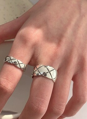 复古粗细款菱格纹戒指女ins2025年新款小众设计时尚个性开口指环