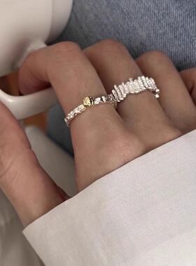 闪闪褶皱面戒指女ins2026年新款潮小众设计感简约食指戒开口指环