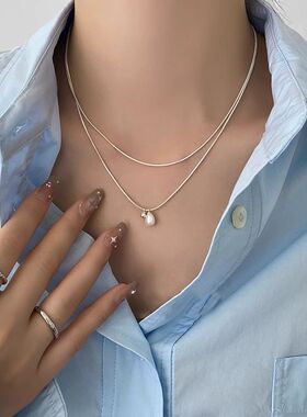 双层叠戴珍珠项链2024年新款