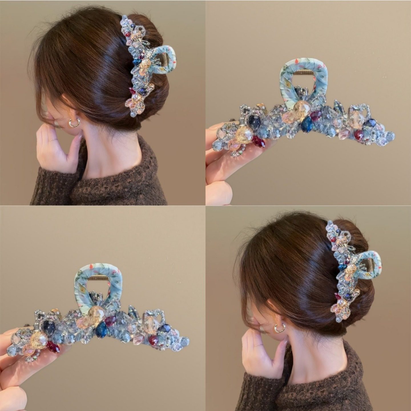 晶璨繁花！幻彩水晶花朵抓夹女！大号后脑勺鲨鱼夹文化创意手环